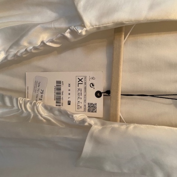 ZARA CREAM SATIN RUCHED DRESS (XL) NEW W/ TAGS - Picture 2 of 5